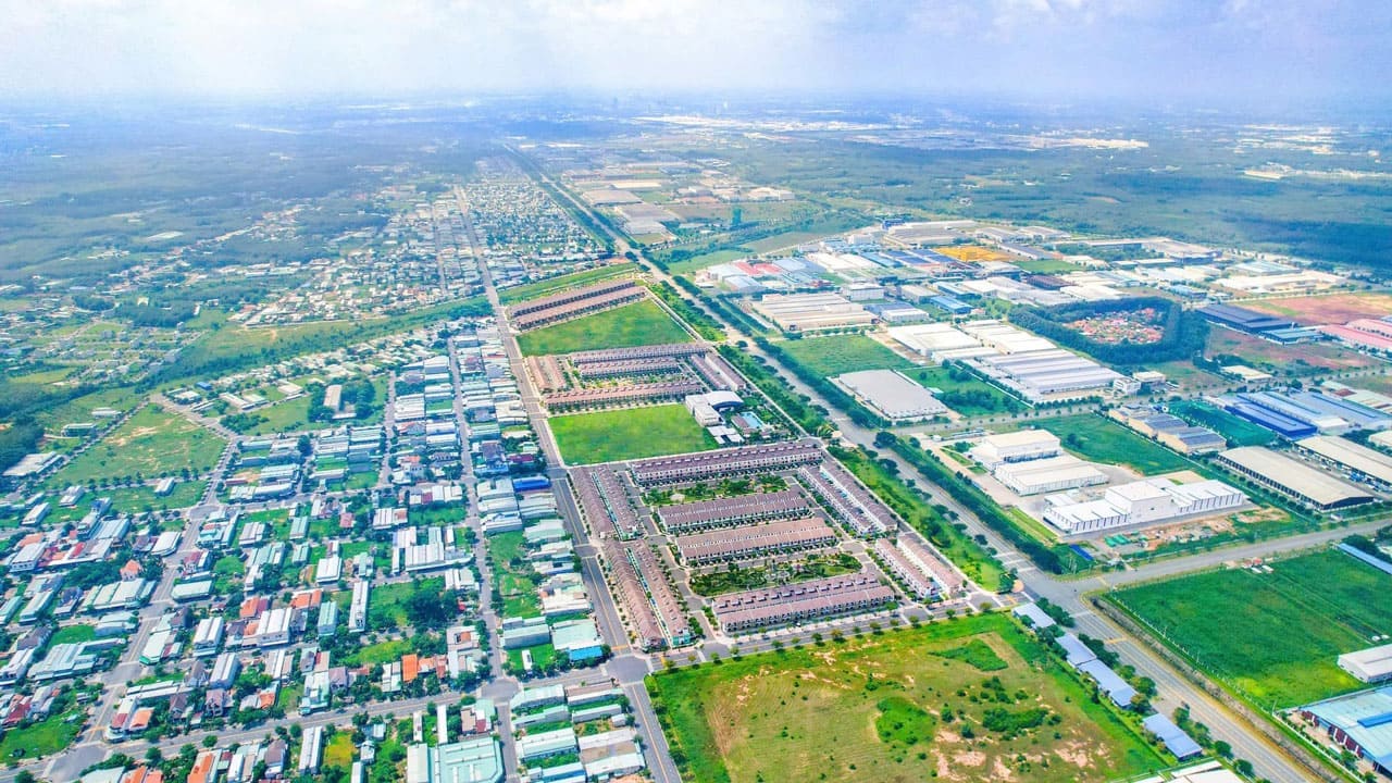 Hình ảnh tổng thể Sun Casa Central quy hoạch bài bản, mật độ xây dựng hợp lý, mảng xanh xen kẽ, tạo môi trường sống cân bằng giữa thiên nhiên và tiện nghi.