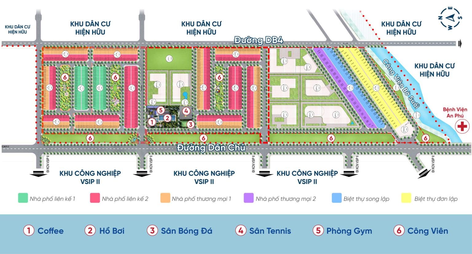 Mặt bằng tổng thể Sun Casa Central quy hoạch đồng bộ, phân khu rõ ràng với nhà phố, biệt thự, công viên xanh và tiện ích nội khu hiện đại.